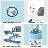 Marche-bébé 6 roues pliable rapidement, châssis large, plateau à jouets amovible, siège réglable multi-positions pour bébé de 5 à 18 mois, vente en gros
