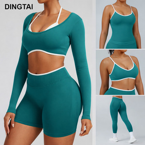 Abbigliamento Sportivo <span class=keywords><strong>Donna</strong></span> all'Ingrosso: Completo Comodo per Yoga e Fitness con Reggiseno Sportivo, Top e Leggings Corti Modellanti - Product Image 3