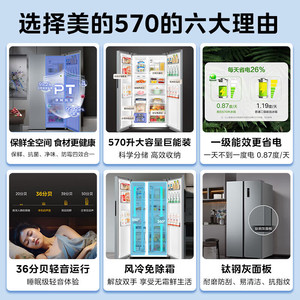 Réfrigérateur côte à côte Midea 570L, No Frost, double inverter, refroidissement par vent, acier inoxydable, autoportant - Product Image 3