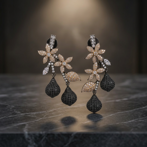 Luxury Dual Tone Gold Black Rhodium CZ Floral <b>Dangle</b> <b>Earrings</b> Emerald Green Crystal Teardrop Pave Statement <b>Earrings</b> for Women - Product Image 2