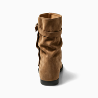 Bottes mi-mollet souples pour femmes en faux daim à talon épais et multi-boucles, personnalisables avec logo, faible MOQ, vente en gros pour l'hiver – Fabrication OEM/ODM
