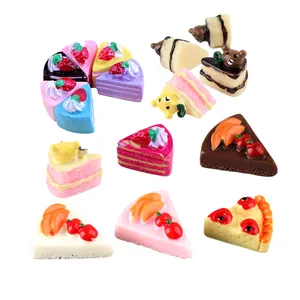 oem odm support custom made 3d artificial triangle strawberry cake resin cabochons for doll house