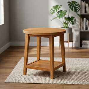 <b>Solid</b> Teak <b>Wood</b> <b>Round</b> <b>Dining</b> <b>Table</b> with Lower Shelf Eco-Friendly & Waterproof Scandinavian Modern Design 2-Seater for Hotel Use - Product Image 3