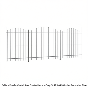 Set di 8 Recinzioni da Giardino in Acciaio Verniciato a Polvere Grigio 66,93 X 64,96 Pollici con Piastra Decorativa - Product Image 1