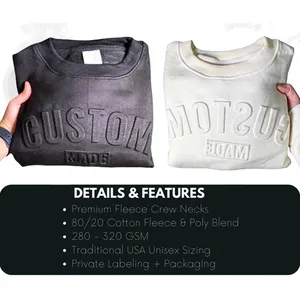 Clothing Manufacturers Custom 3D Embossed Men's Hoodie Crewneck Sweatshirt