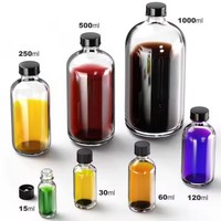 Vente en gros de 15ml 30ml 60ml 120ml 250ml 500ml 1000ml Bouteilles rondes en verre Boston brun ambré clair avec bouchon en plastique noir