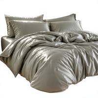Parure de lit de luxe moderne en satin de soie tissé, housse de couette douce en fausse soie 400TC, haute densité, respectueuse de la peau, OEM ODM, pour hôtel et maison