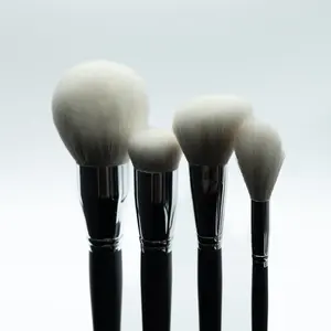 4PC Professional Cosmetic Brush Set Dark Grey Wood Handle Makeup Brush Kit Mimic Natural Hair Powder Foundation Blush Brush Set