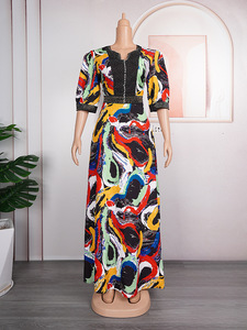 Nouvelle robe imprimée <span class=keywords><strong>AliExpress</strong></span> pour femmes africaines grandes tailles, avec strass et perles, robe à grand ourlet - Product Image 3