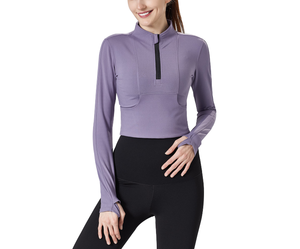 Femmes Fitness Active Clothing Zipper Yoga Crop Top Long Sport Jacket - Product Image 4