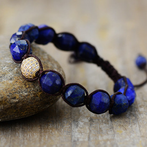 Imperial Stone Jewelry Natural Stone Hand-Woven <b>Adjustable</b> <b>Bracelet</b> Geometric Beads Tiger Stone Purple Lake Blue Black Caramel - Product Image 5