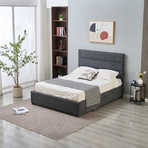 <span class=keywords><strong>Lit</strong></span> plateforme <span class=keywords><strong>double</strong></span> style minimaliste capitonné avec rangement et sommier à lattes en bois – Mobilier de chambre - Product Image 1