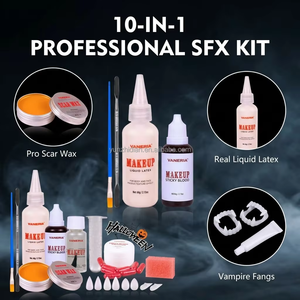 VANERIA Set de Maquillaje de <span class=keywords><strong>Efectos</strong></span> <span class=keywords><strong>Especiales</strong></span> <span class=keywords><strong>para</strong></span> Halloween, Pintura Corporal Impermeable, Kit SFX de 10 Piezas, Cera <span class=keywords><strong>para</strong></span> Cicatrices, Látex Líquido, Colmillos de Vampiro, Sangre - Product Image 4