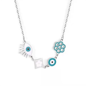 Collar Redondo con Ojo Turco Chapado en Oro, Joyería de Acero Inoxidable, Novedad, Collar de Flores para Mujer, Alta Calidad, Oro 18K, CLÁSICO - Product Image 2