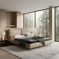 Lit King Size Moderne de Luxe Rembourré en Tissu Lin, Écologique et Durable, Mobilier Commercial pour Hôtels, Vente en Gros