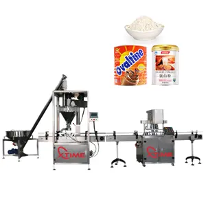 High effect dry spices flour infant milk powder canning filling machine auger filler capping sealing labeling packing line