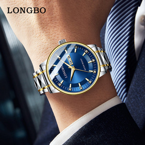 นาฬิกาผู้ชาย <span class=keywords><strong>Longbo</strong></span> 83703ดีไซน์เรียบง่ายกันน้ำได้3BAR แสดงปฏิทินสัปดาห์สายเหล็กนาฬิกาแฟชั่นทนทานสำหรับนักธุรกิจ - Product Image 4