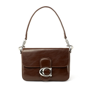 2025 primavera Vintage hebilla bolsos de cuero genuino brillante Color sólido moda Casual axila hombro bandolera para mujer - Product Image 1