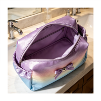Pochette de maquillage matelassée personnalisée à motif floral en relief, en satin dégradé avec nœud, organiseur de voyage pour femmes