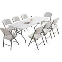 Table pliante intérieur et extérieur, plastique blanc, rectangulaire, longue, pour salle à manger, vente en gros,