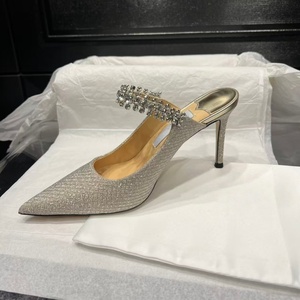 2026 Spring Design Fashion Elegant Ladies Sexy Rhinestone Sandals Silver Fine Glitter Stiletto High <b>Heels</b> Pointy Toe Women Shoes - Product Image 3