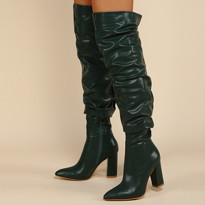 De Dama Large Size 2025 Wrinkle Thigh High Chunky Heel Boots Women Shoes for Winter - Product Image 3