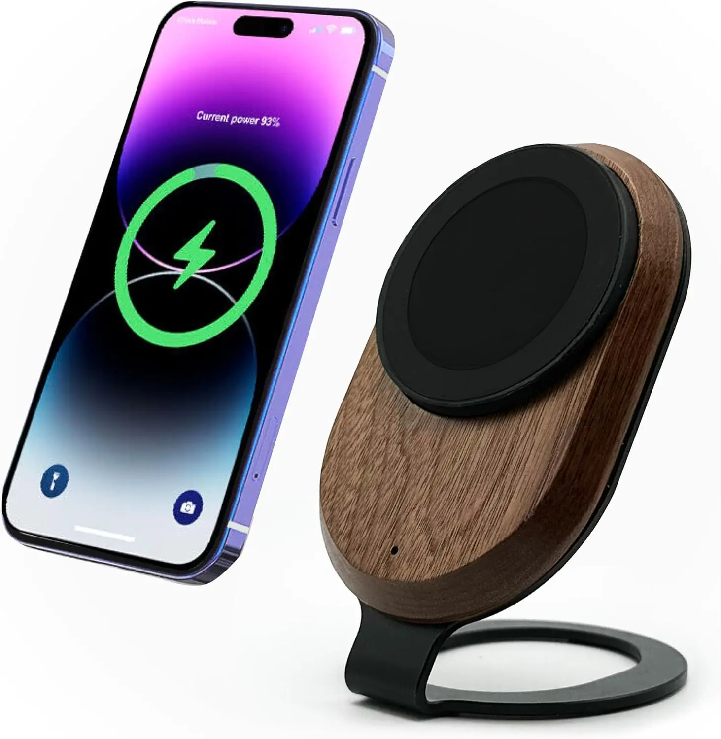 Sustainable Wooden Phone Holder and Desk Organizer with 15W Magnetic Wireless Charger Stand