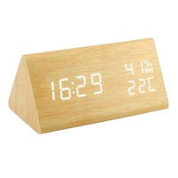 Réveil en bois en forme de triangle, horloge numérique LED, thermomètre en bois, humidité, heure, contrôle du son, horloge de bureau, horloge de table