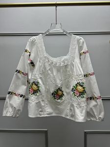 Blusa Juvenil de Mujer Estilo Pastoral Francés con Cuello Cuadrado, Bordado Intenso y Mangas Abullonadas Sueltas - Product Image 5