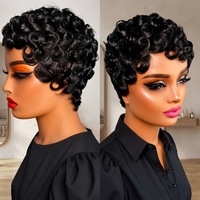 Perruque Courte Pixie en Gros, Faite à la Machine, Sans Lacet, avec Frange, Noir Naturel, 100% Cheveux Humains, pour Femme Noire