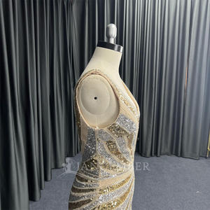 Роскошное платье с золотыми бусинами, Русалка, платье для выпускного вечера с разрезом Hx121 - Product Image 3