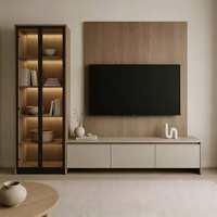 Mueble de TV Moderno de Estilo Simple en Madera Maciza con Estante de Exhibición Abierto de Múltiples Niveles, Centro de Entretenimiento y Almacenamiento para Sala de Estar