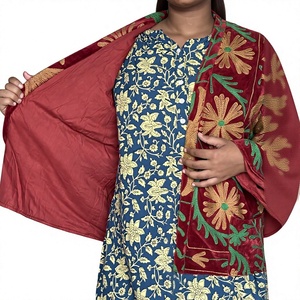 Women's Khushbu Handicraft Rajasthani Embroidered Polyester/Rayon Velvet <b>Mandarin</b> <b>Collar</b> Floral Winter Breathable Varsity <b>Jacket</b> - Product Image 3