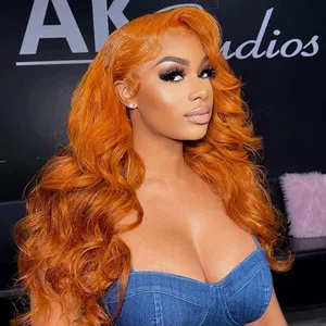 Bright orange ginger color wigs Wholesale Virgin Human Hair Color Lace Frontal Wig Colored Wigs Human Hair Straight