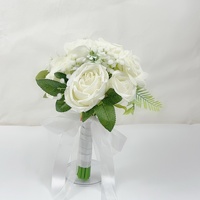 Buket Pengantin Buatan Tangan dari Sutra Mewah dengan Bunga Peony Putih & Mawar, Dilengkapi Hijauan & Pembungkus Pita untuk Pemotretan Pernikahan & Acara