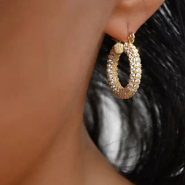 Gold Hoop Earrings Diamond Hoop Earrings Women Gold Plated Stainless Steel Hoop Earring