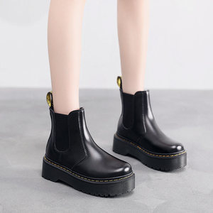 Botas <span class=keywords><strong>Chelsea</strong></span> para Mujer, Parte Superior de Piel de Vacuno, Suela de Tendón de Res, Plataforma con Suela Gruesa, Punta Redonda, Estilo Europeo y Americano para Otoño - Product Image 4