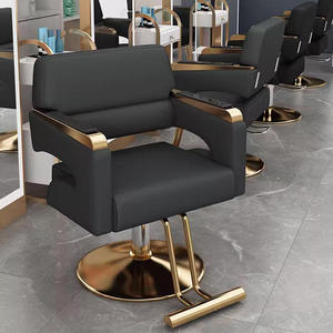 Chaise de salon de coiffure en cuir noir de luxe moderne de haute qualité avec rotation à 360 degrés, design portable - Product Image 1