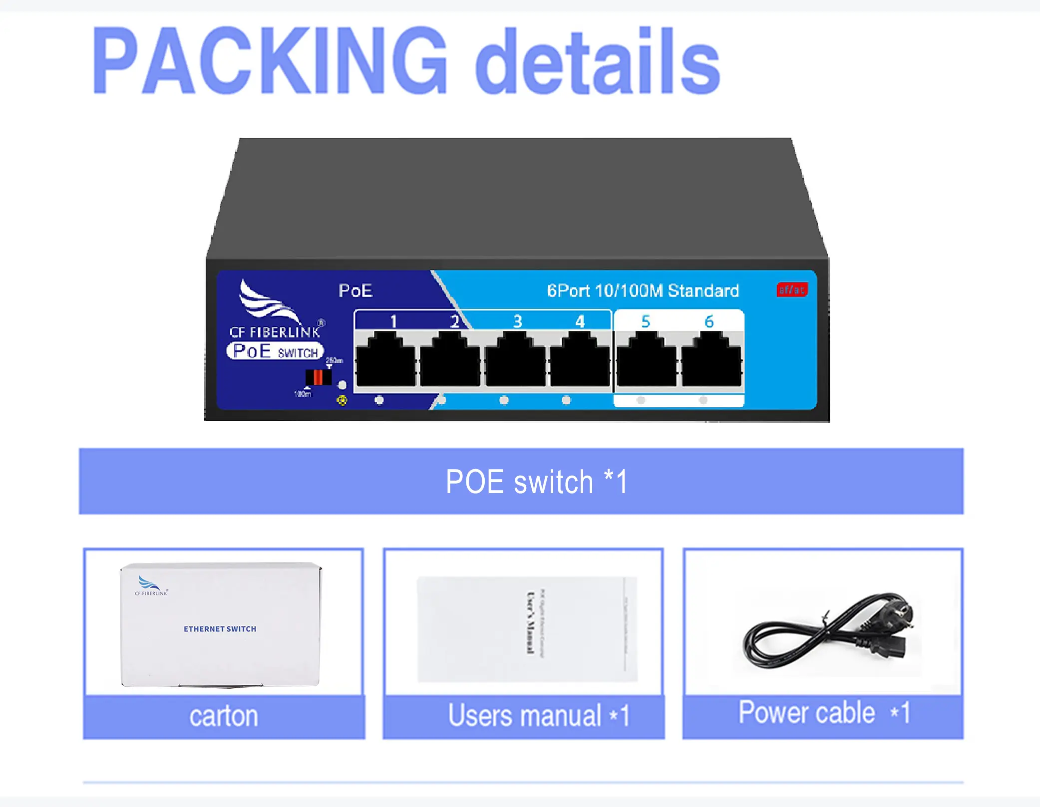 6-Port RJ45 4 100m mạng PoE chuyển đổi với Công nghệ Ethernet DC đầu ra và SNMP Chức năng Mạng Thiết bị chuyển mạch