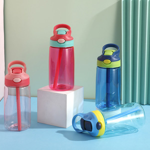 Garrafa De Água Copo Escolar Portátil Garrafa De Água De Plástico Bonito com Tampa De Palha Flip para Férias E Viagem Estudantes Meninos Meninas - Product Image 3