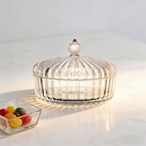 Pot à bonbons et à collations en verre de style européen, porte-bougie rond en forme de yourte avec couvercle, modèle BG-24 - Product Image 2