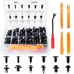 240 pièces de clips de fixation de pare-chocs, rivets en plastique pour voiture, attaches, kit de clips de retenue à pousser, ensemble de rivets à broche à pousser pour automobile, clips de garniture de panneau et de garde-boue - Product Image 1