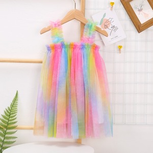 Robes en tulle arc-en-ciel sans manches à bretelles multicolores pour filles, vente en gros, robes tutu d'été pour bébés filles - Product Image 5