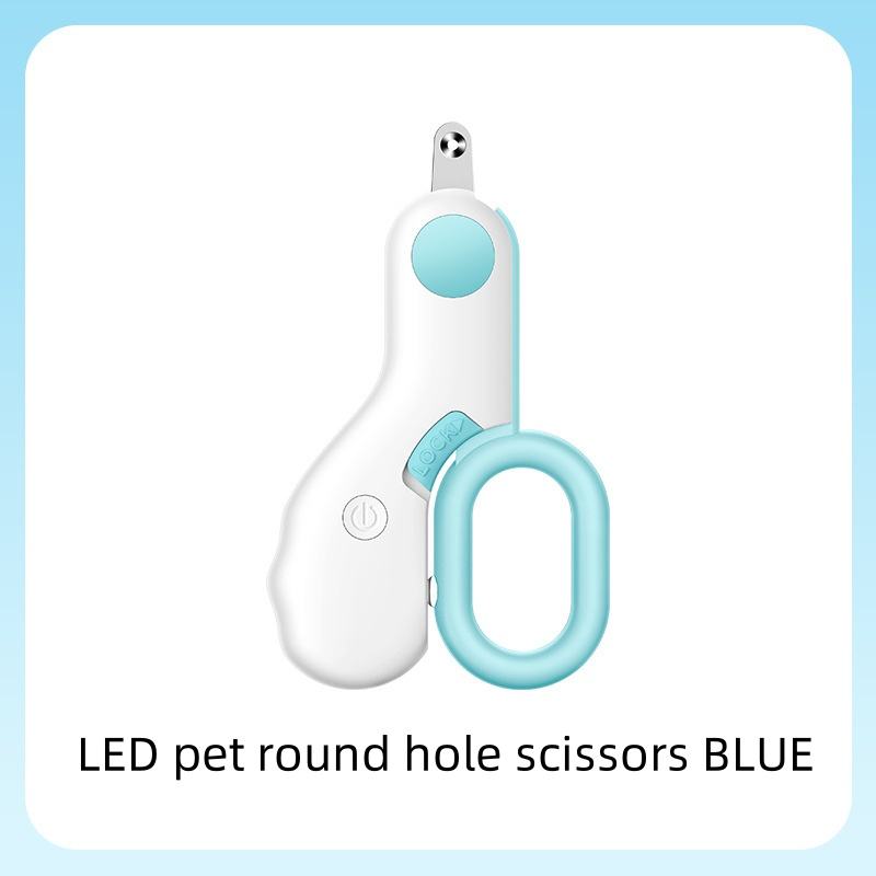 LED pet round hole scissors blue