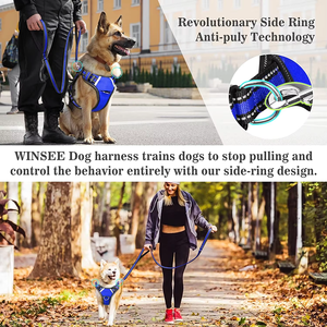 サイドリング付きの引っ張らない犬用ハーネス、トレーニング、ウォーキング、ランニング用の耐久性のあるソフトパッド入りハンドル付き反射ペットハーネス - Product Image 4