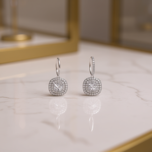 Orecchini a Cerchio in Oro Bianco con Diamanti Taglio Brillante Rotondo, Montatura a Castone, Gioielli di Lusso da Donna per Matrimonio - Product Image 2