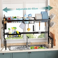 Égouttoir à vaisselle à deux niveaux en métal noir pour évier, avec porte-ustensiles, porte-assiettes et support pour planche à découper, OEM ODM, faible MOQ, personnalisable