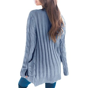 Women's Cable Knit <b>Cardigan</b> <b>Sweater</b> Long Sleeve Single Breasted Loose Fit Knitted Coat For Europe And America Style Commute - Product Image 5