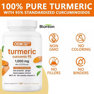 Capsules de Curcumine de <span class=keywords><strong>Curcuma</strong></span> Végétalien 1950mg Antioxydant pour Adultes Meilleure Absorption 95% Curcuminoïdes <span class=keywords><strong>Bio</strong></span> Poivre Noir 120 - Product Image 2