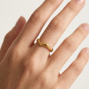 Minimalistischer Schmuck Edelstahl Offener Ring Zarter Wellenförmiger Verstellbarer Edelstahlring - Product Image 5